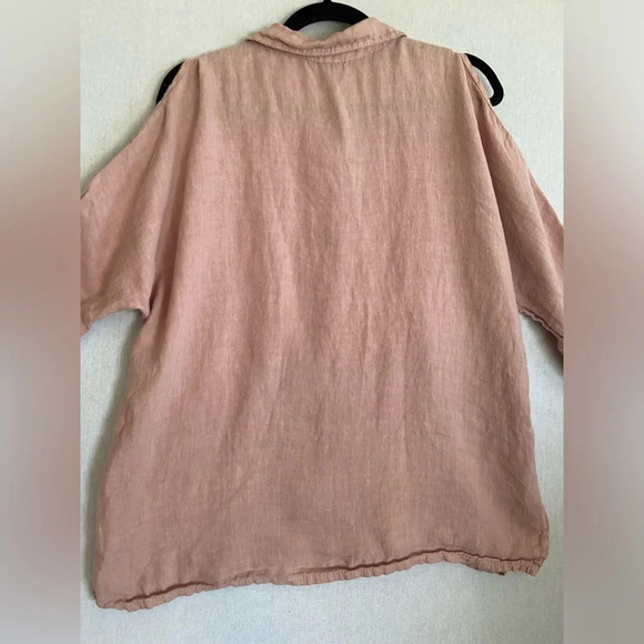 Saks Fifth Avenue Womens Button  Up Linen Cold Shoulder Blouse Blush Pink Sz L - Picture 4 of 11